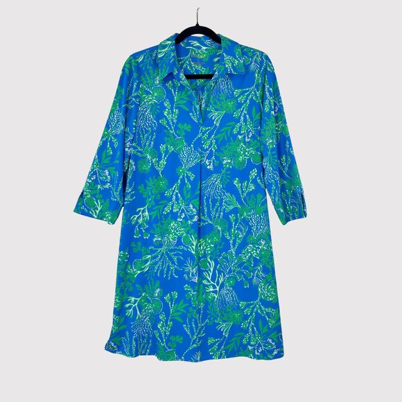 Lilly Pulitzer Dress Blue Pilar UPF 50+ Tunic Mini Floral V Neck A Line Small - Picture 2 of 12